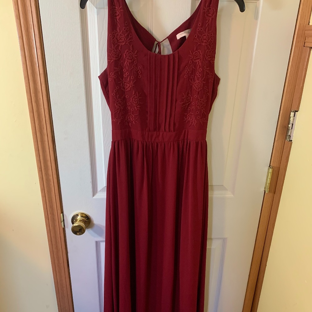 Red open back maxi dress